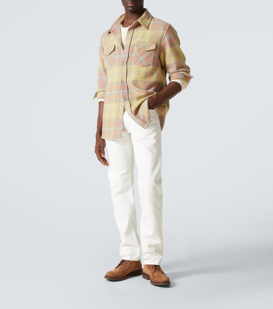 Camisa Earth de cachemir a cuadros | God's True Cashmere