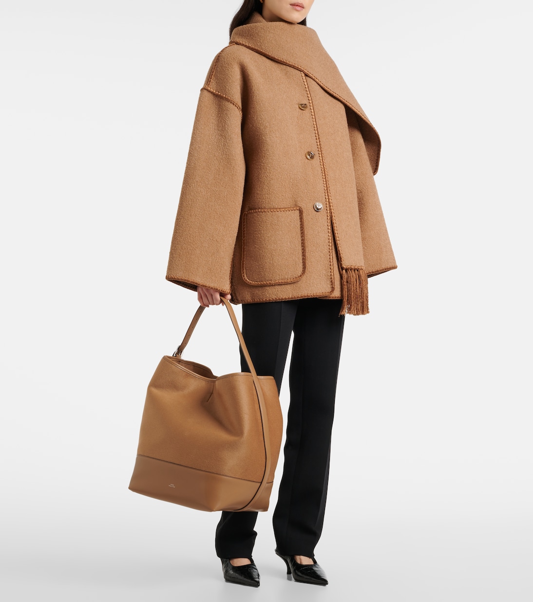 Borsa Belted in lana e pelle | Toteme