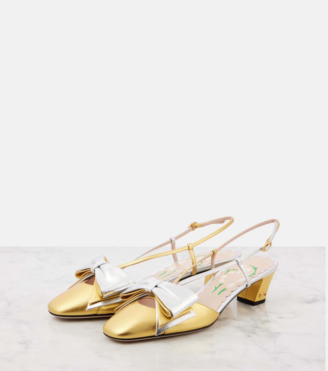 Escarpins slingback Bowow 45 en cuir métallisé | Valentino Garavani