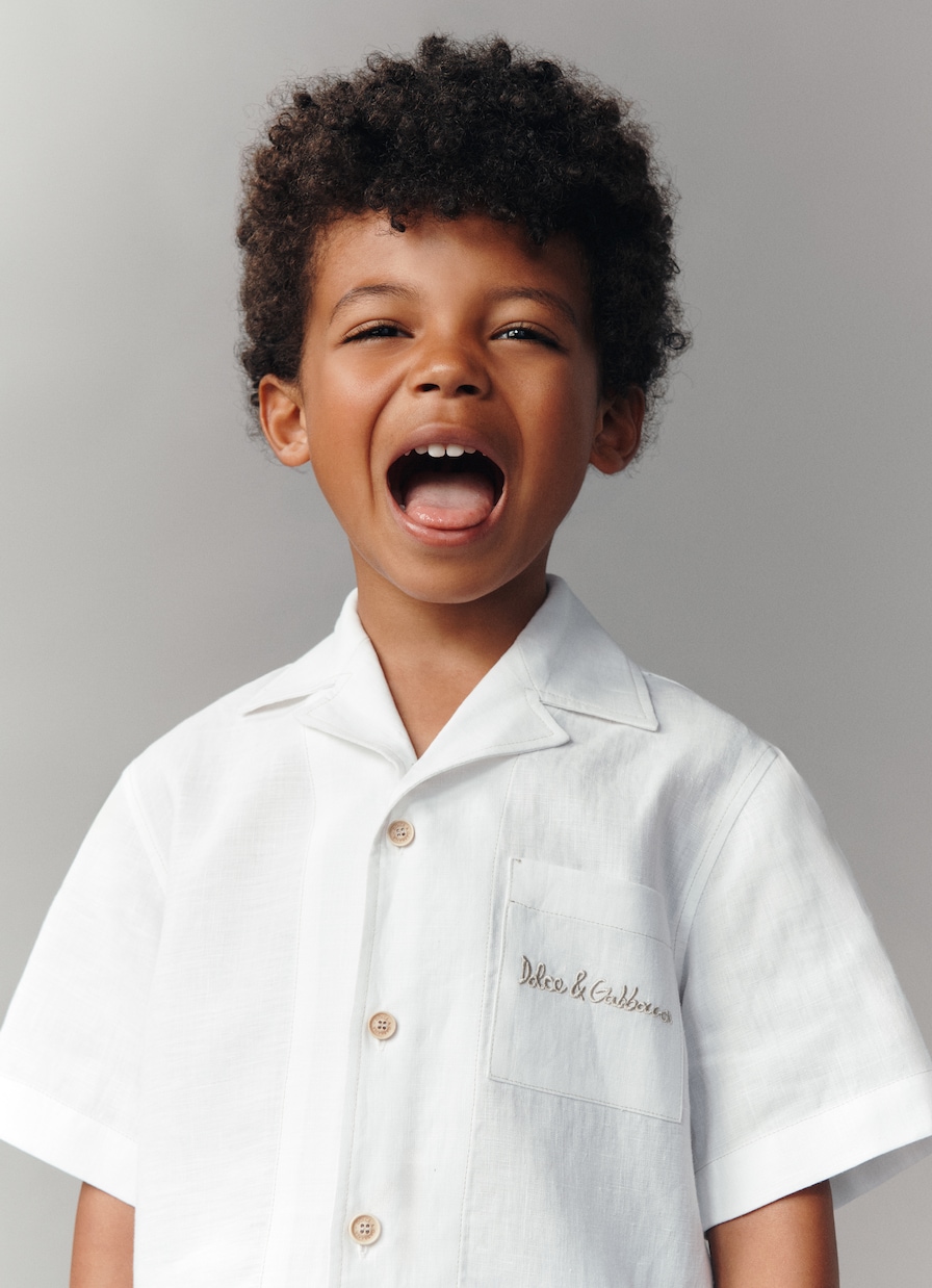 Camisa de lino con bordado | Dolce&Gabbana Kids