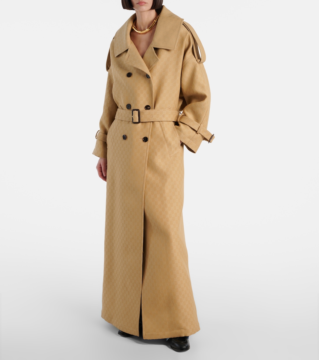 Trench in crêpe di lana e seta GG | Gucci