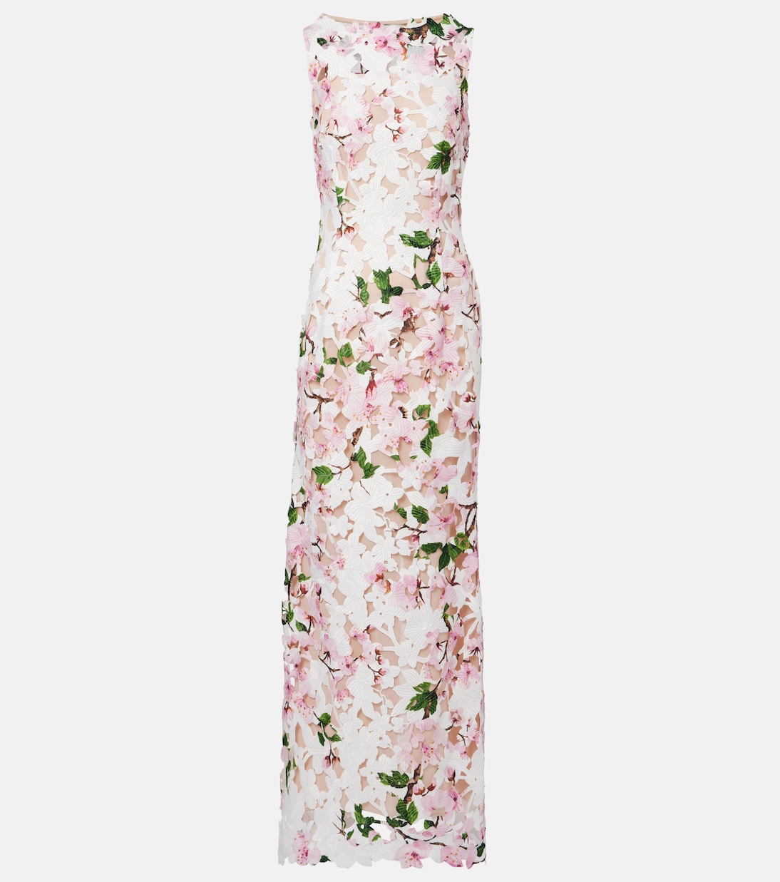 Robe longue en guipure à fleurs | Oscar de la Renta