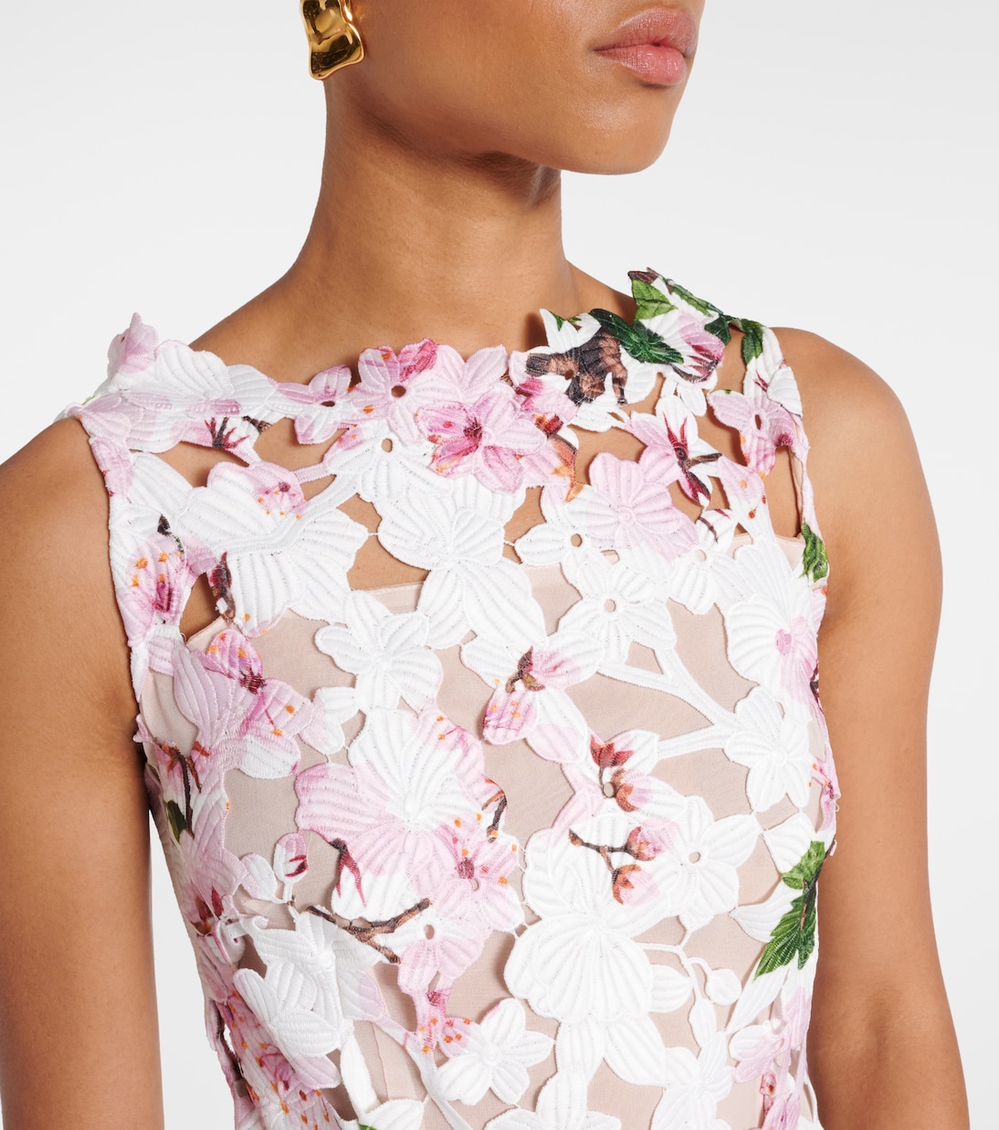 Robe longue en guipure à fleurs | Oscar de la Renta
