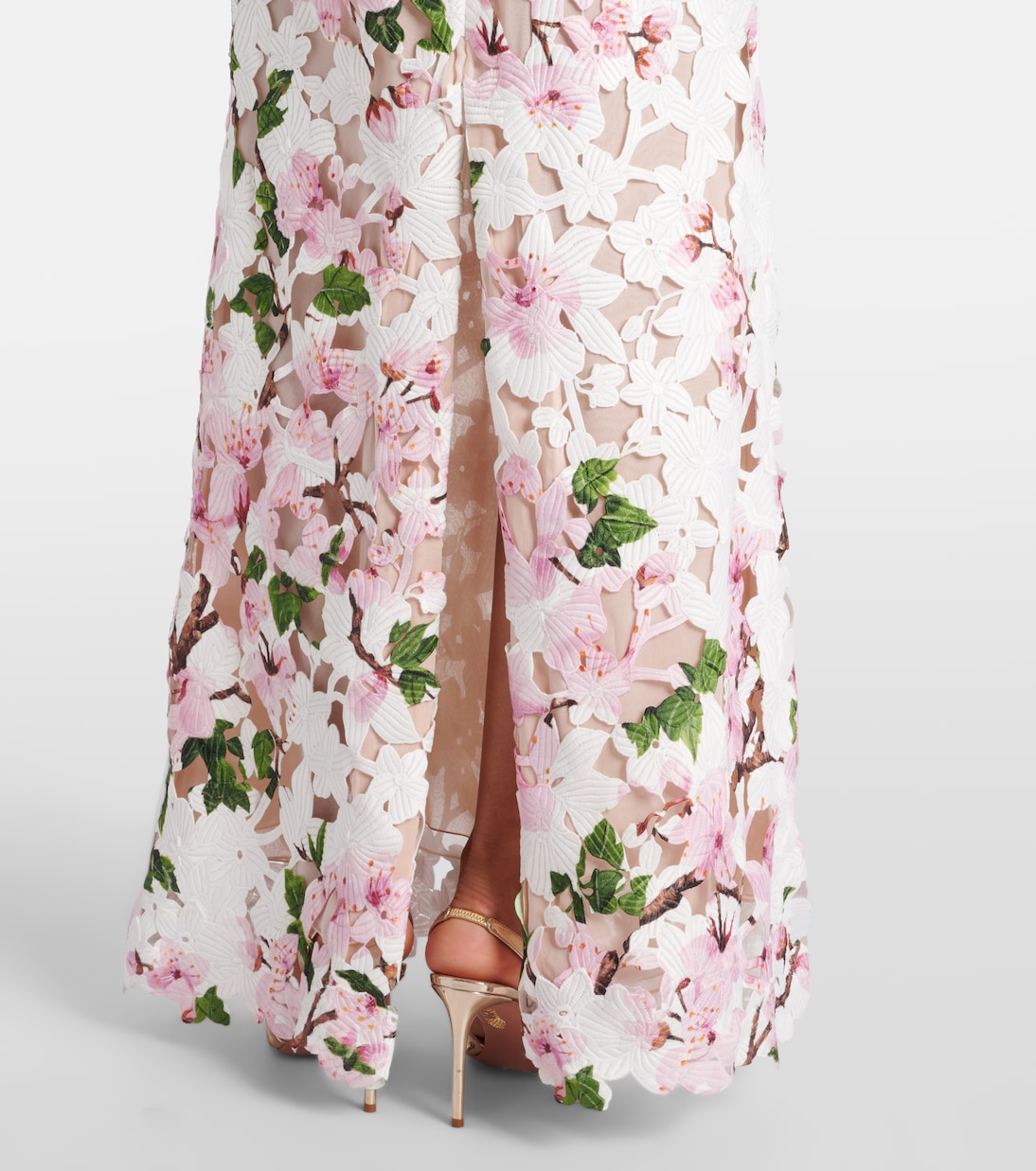 Robe longue en guipure à fleurs | Oscar de la Renta