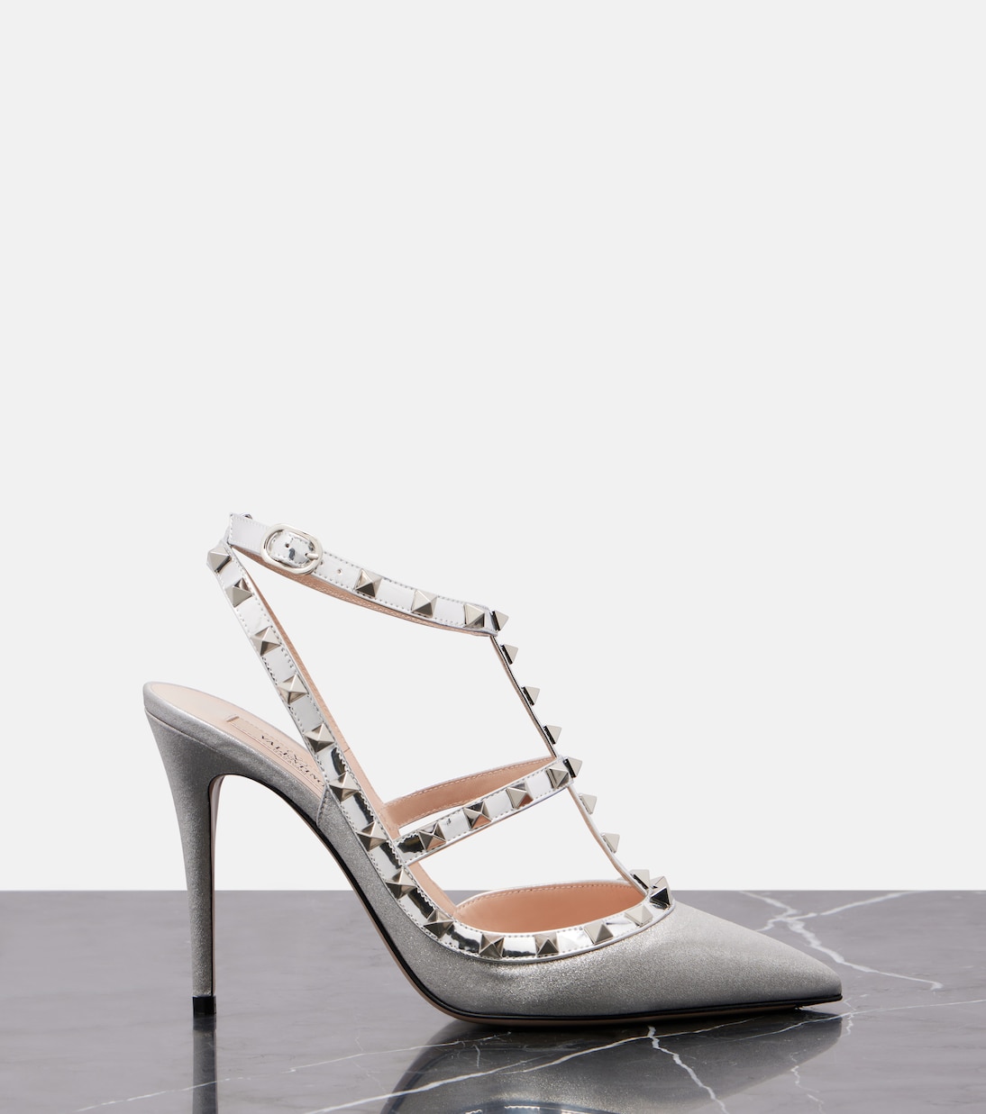 Rockstud 100 leather-trimmed glitter pumps | Valentino Garavani