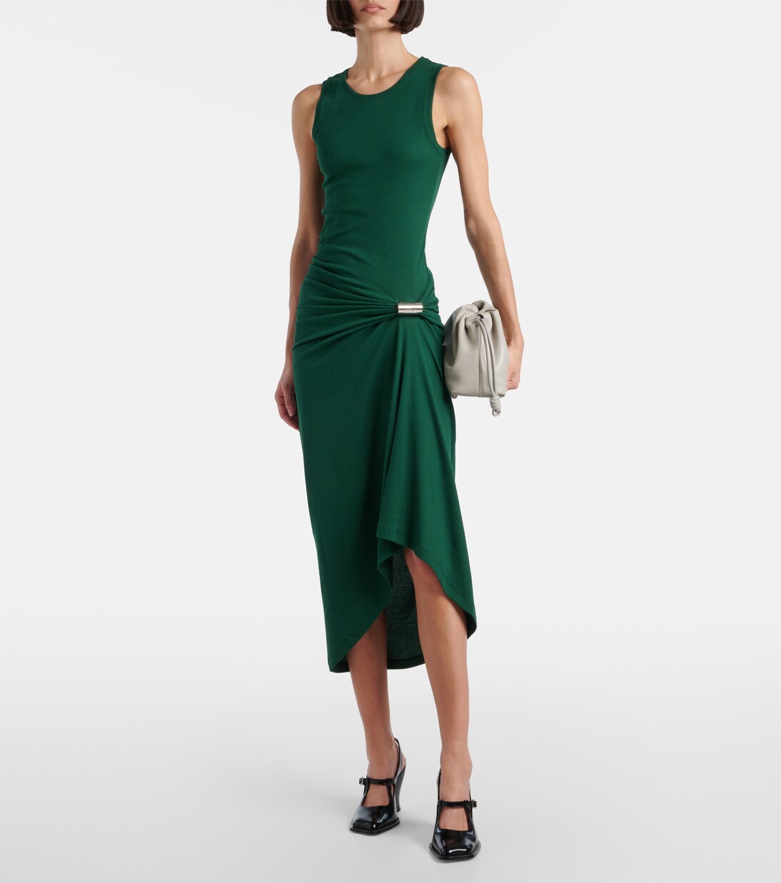 Draped ribbed-knit cotton-blend midi dress | Loewe