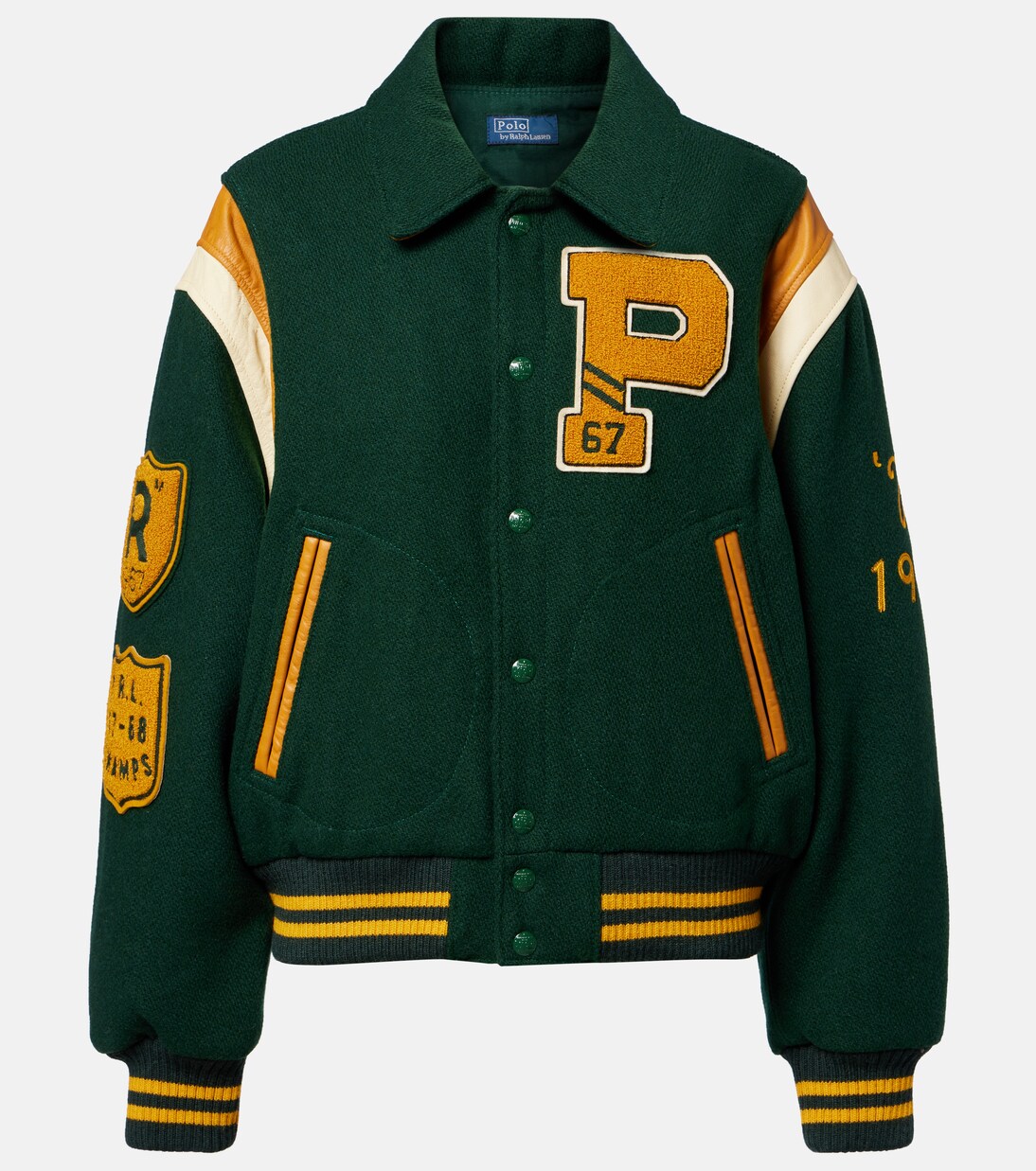 Leather-trimmed wool-blend varsity jacket | Polo Ralph Lauren