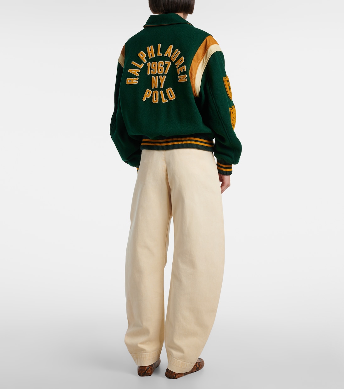 Leather-trimmed wool-blend varsity jacket | Polo Ralph Lauren