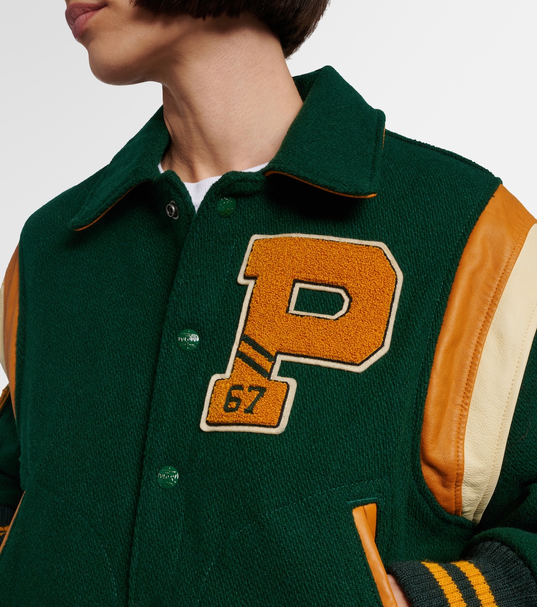 Leather-trimmed wool-blend varsity jacket | Polo Ralph Lauren