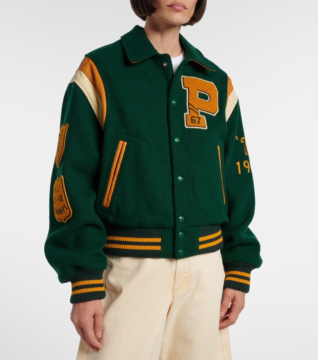 Leather-trimmed wool-blend varsity jacket | Polo Ralph Lauren