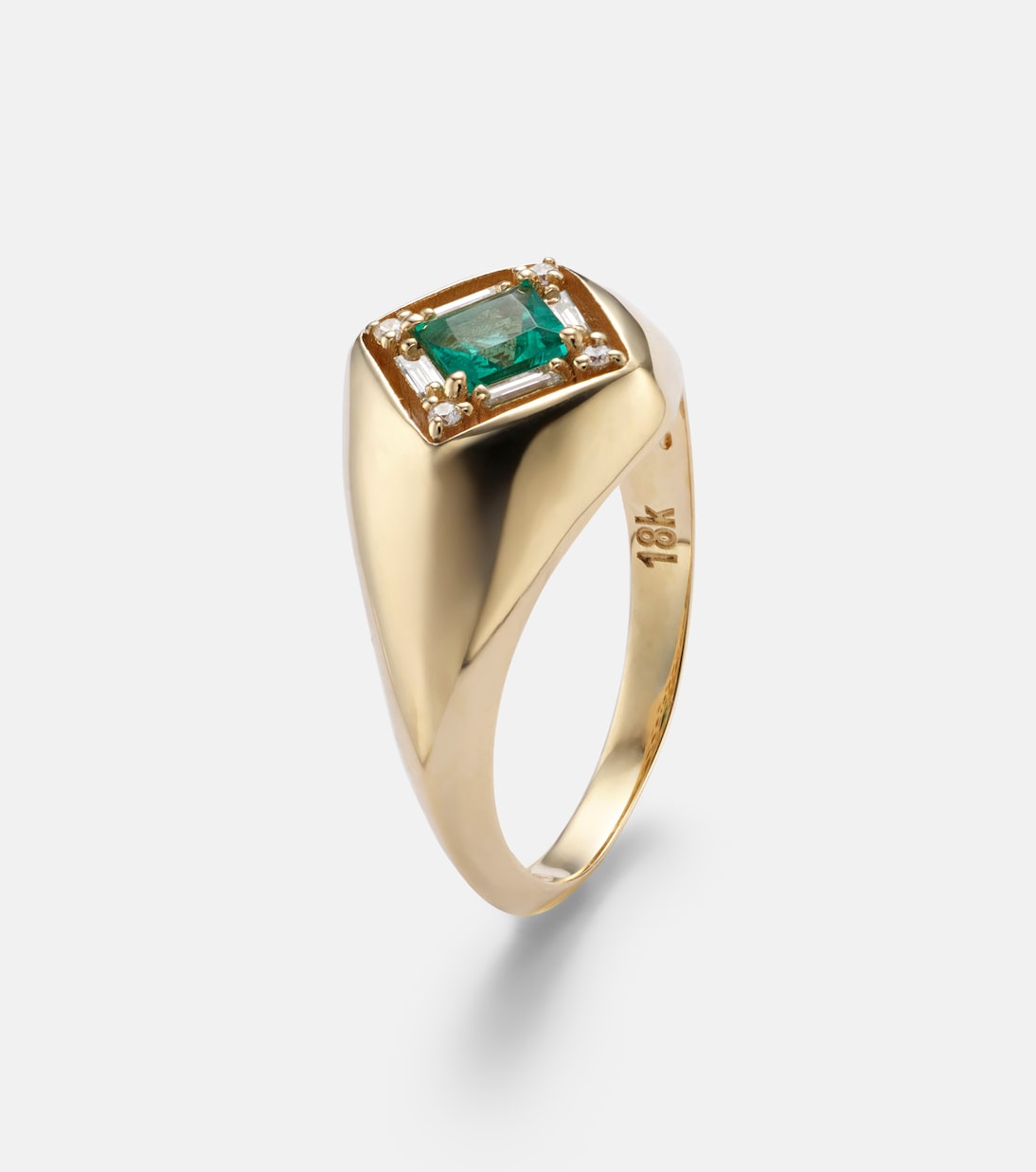 Signet Mini 18kt gold ring with emerald and diamonds | Suzanne Kalan