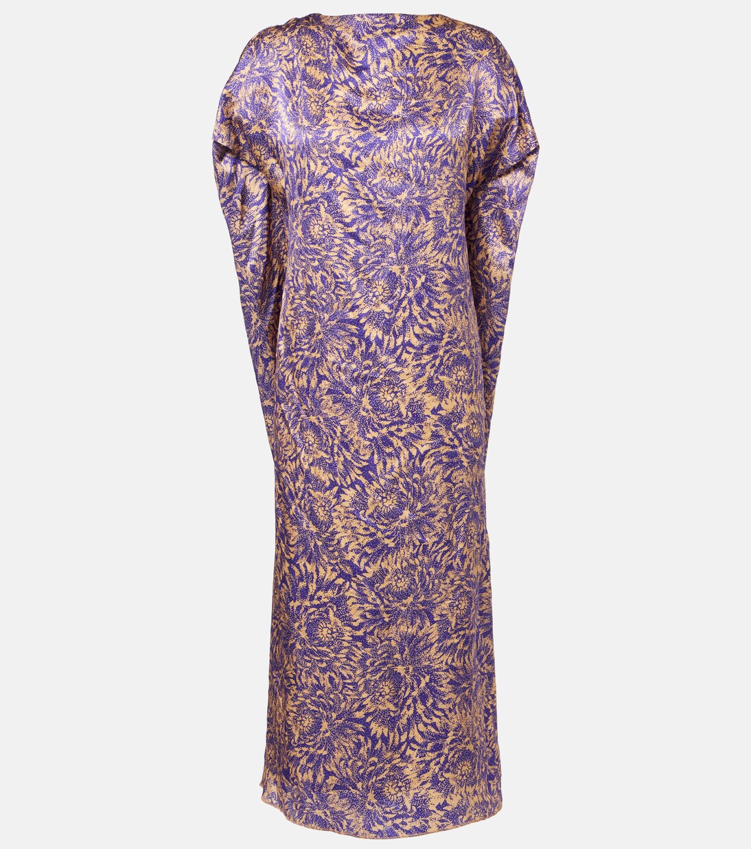 Vestido midi de satén de seda floral | Dries Van Noten