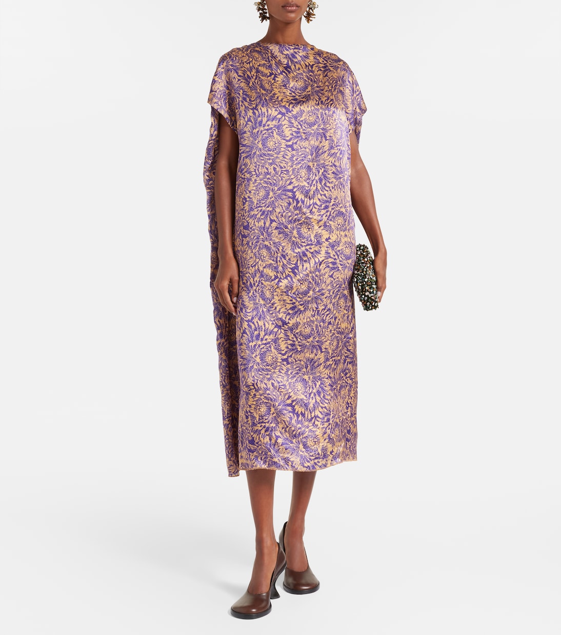 Vestido midi de satén de seda floral | Dries Van Noten