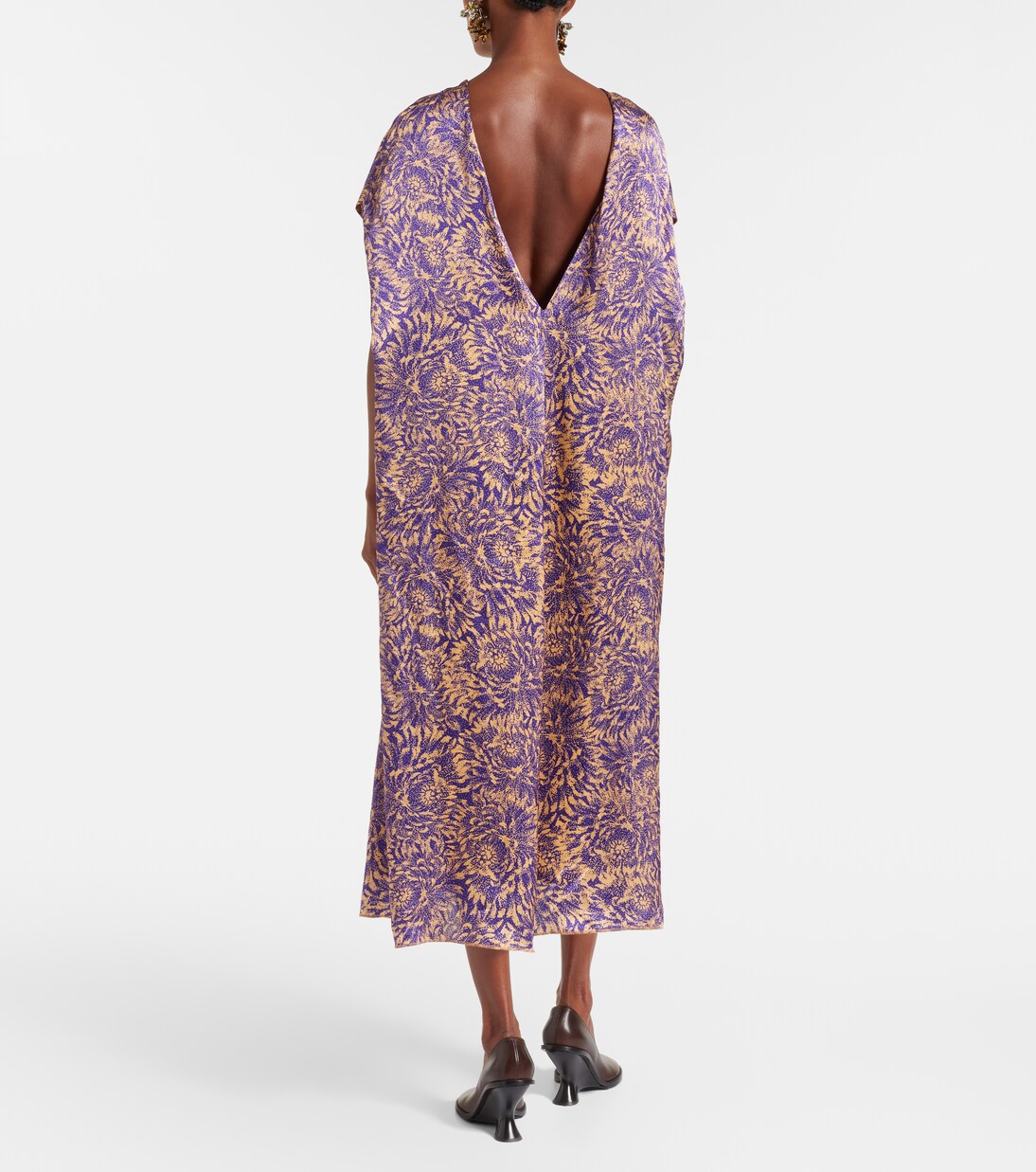Vestido midi de satén de seda floral | Dries Van Noten