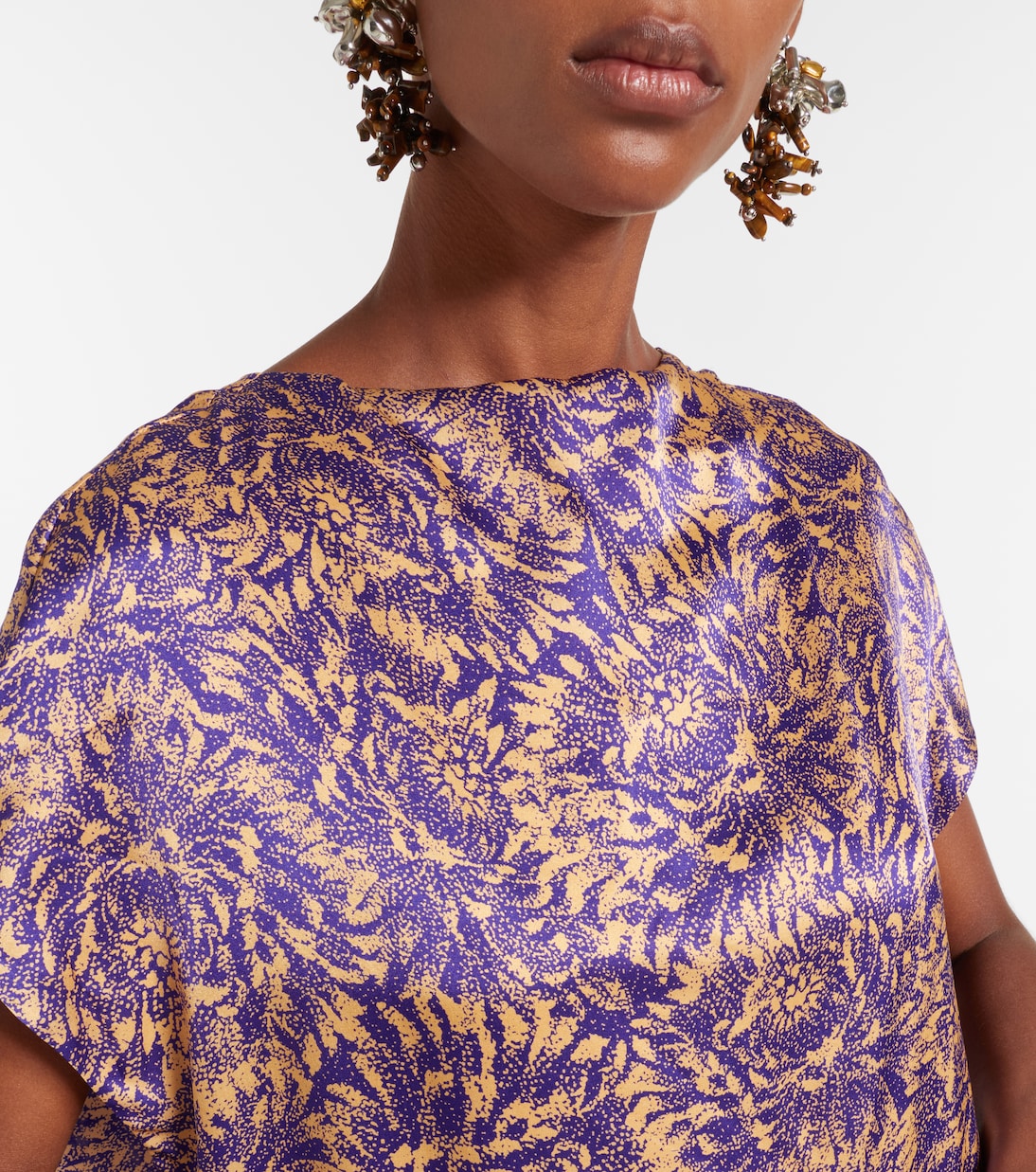 Vestido midi de satén de seda floral | Dries Van Noten