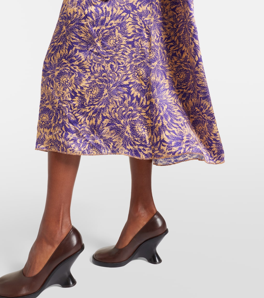 Vestido midi de satén de seda floral | Dries Van Noten