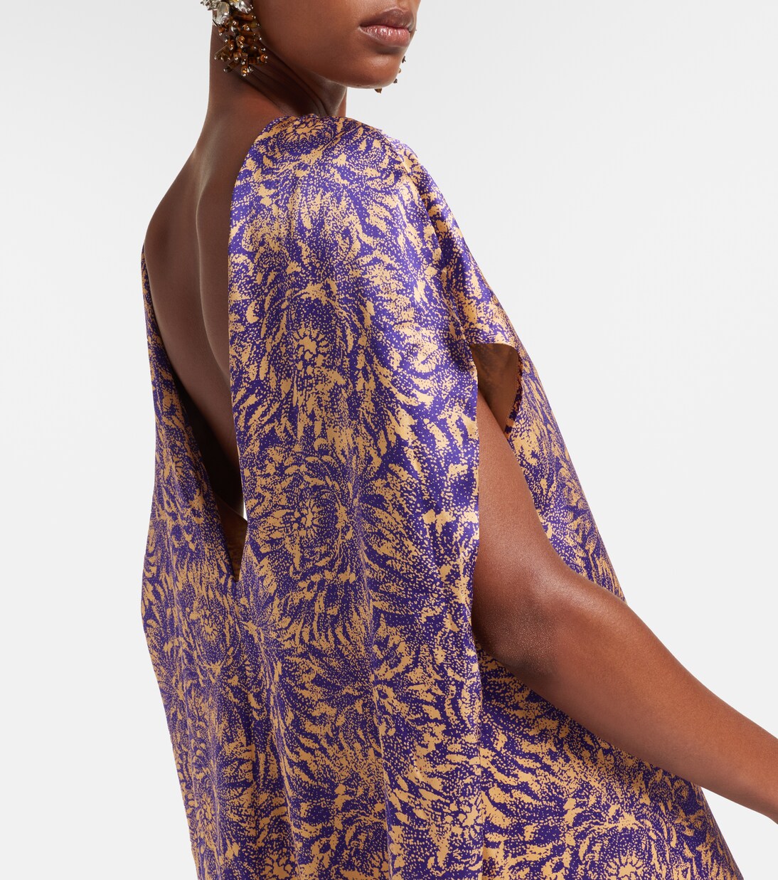 Vestido midi de satén de seda floral | Dries Van Noten