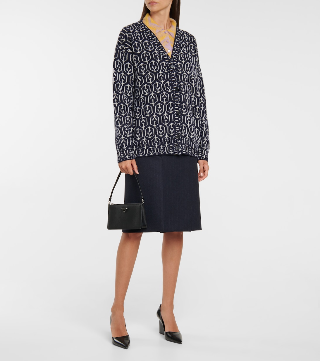 Cárdigan de lana en jacquard | Prada