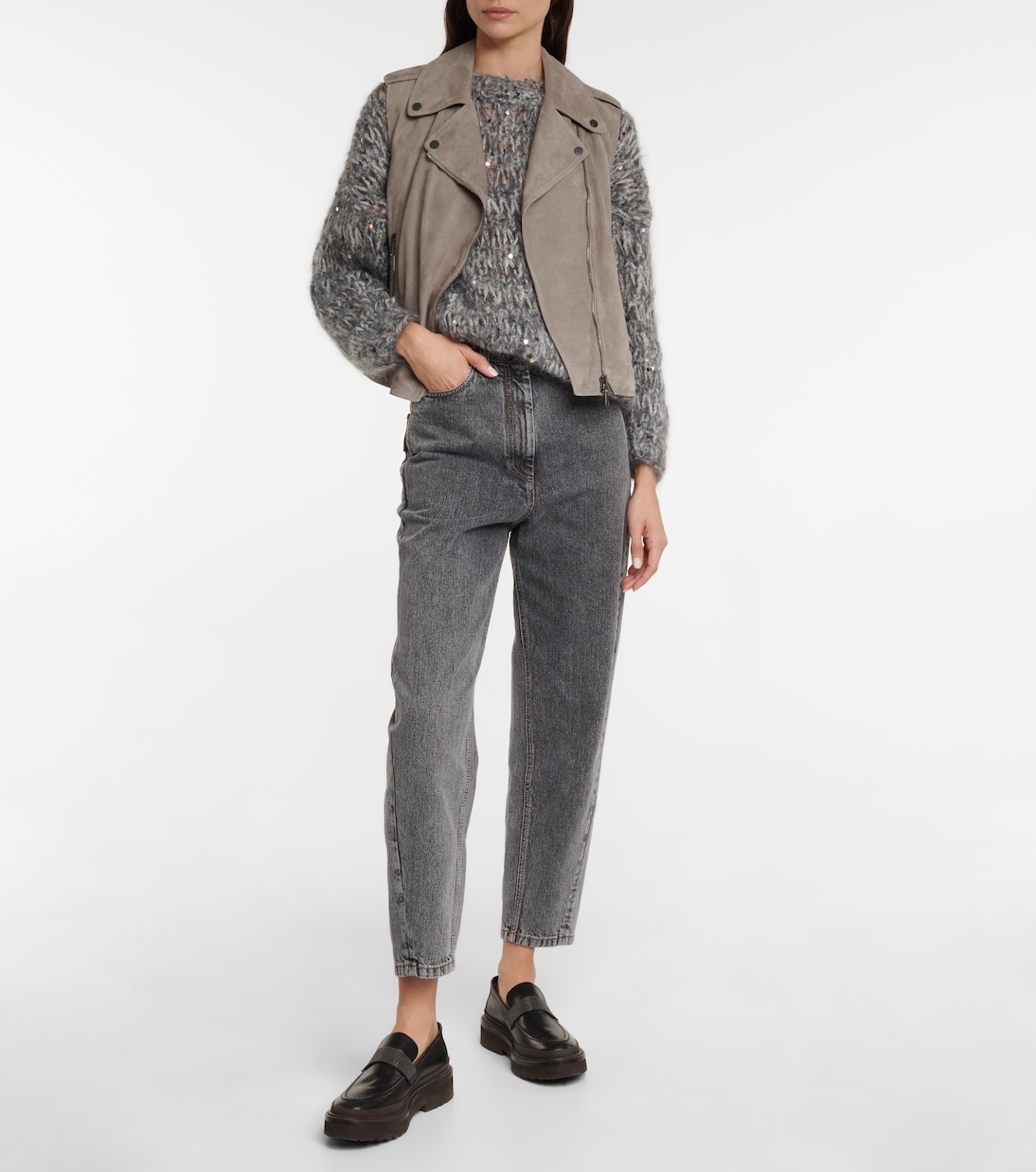 Gilet biker in suede | Brunello Cucinelli
