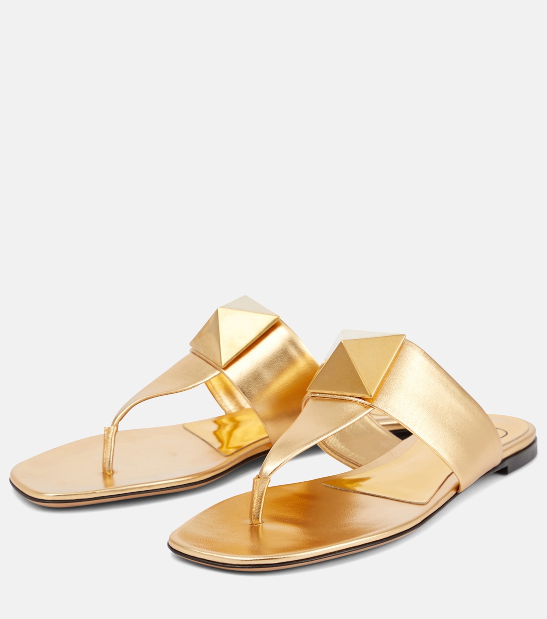 Tongs One Stud en cuir métallisé | Valentino Garavani
