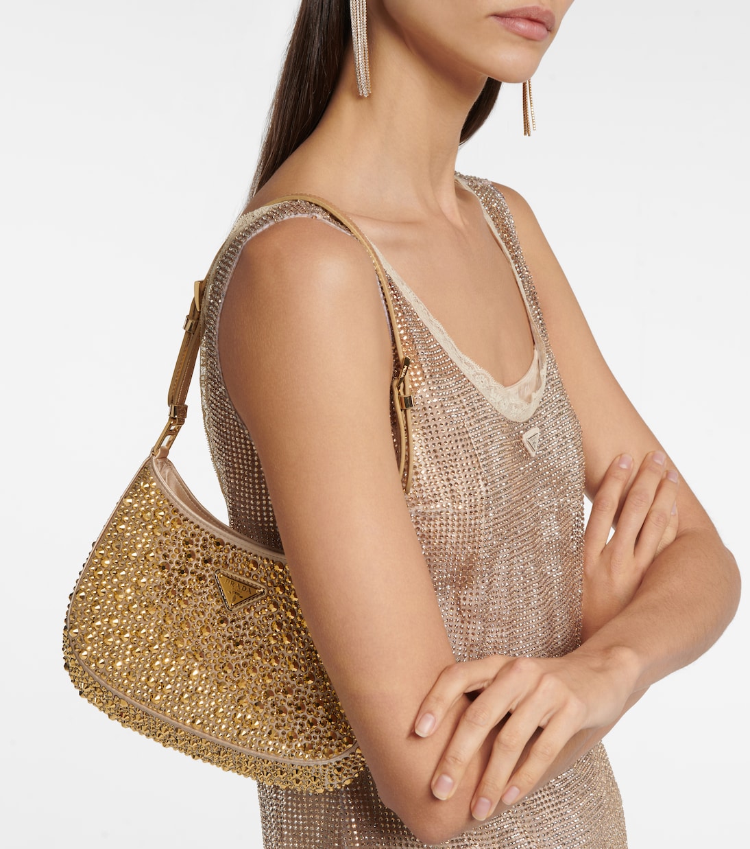 Borsa Cleo in raso con cristalli | Prada