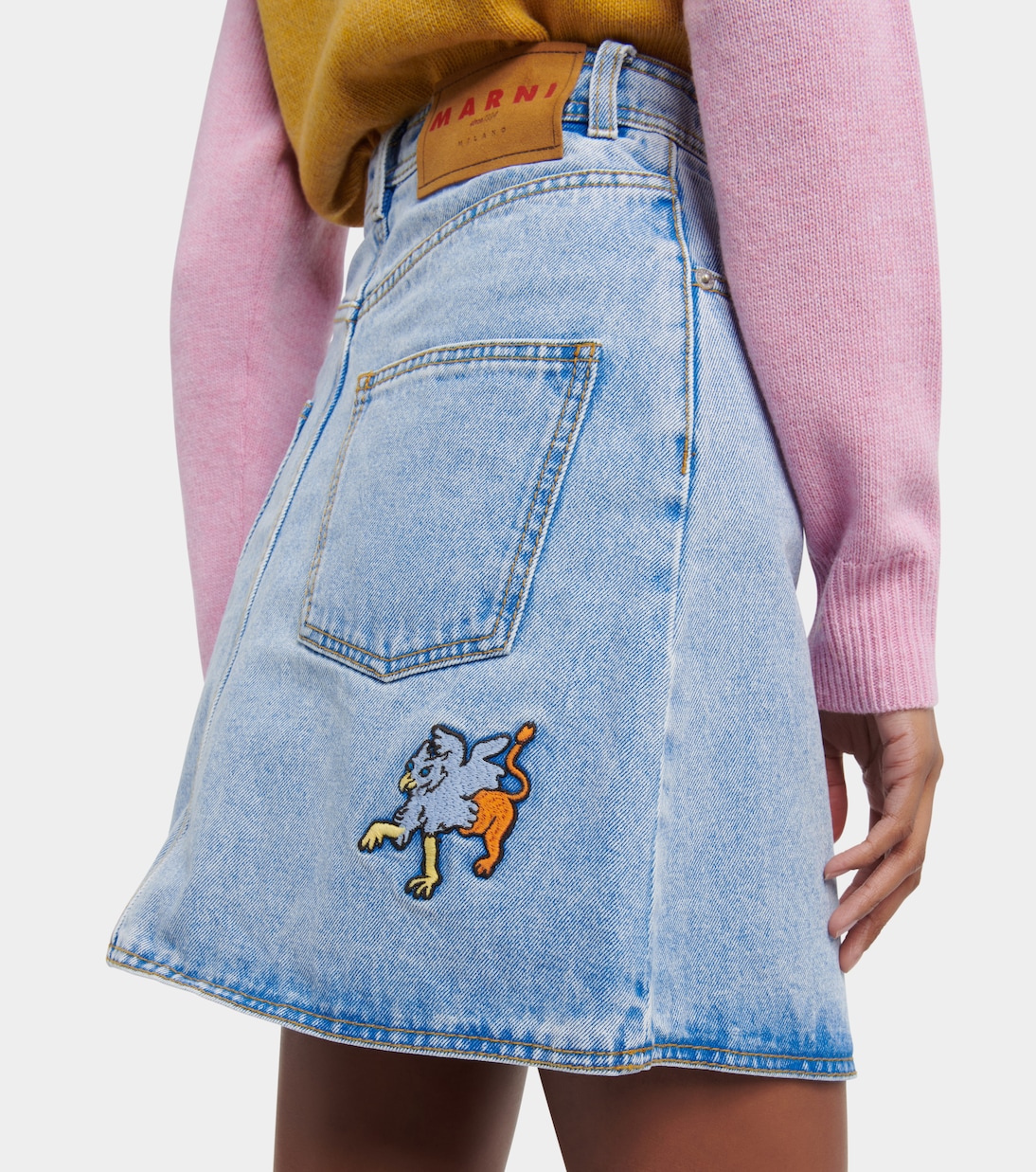 Embroidered high-rise denim miniskirt | Marni
