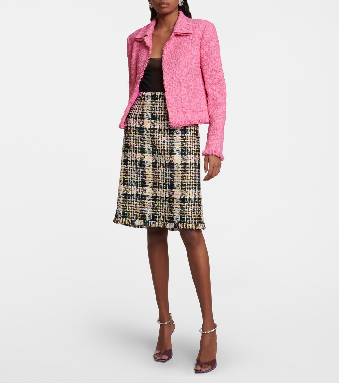 Falda midi de tweed en mezcla de algodón | Oscar de la Renta
