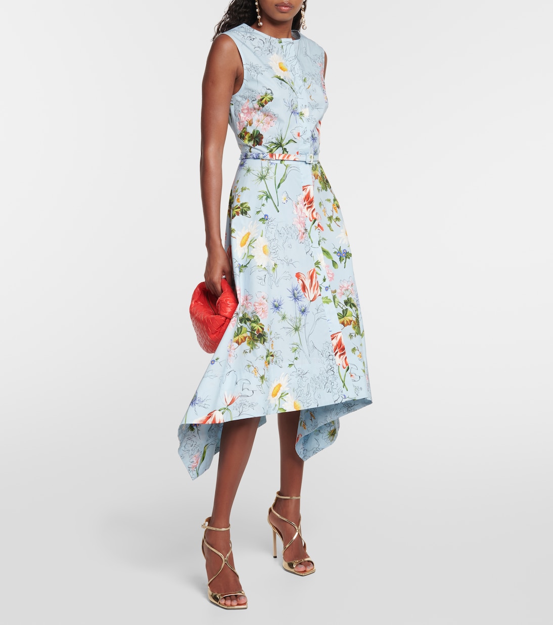 Vestido midi en mezcla de algodón floral | Oscar de la Renta