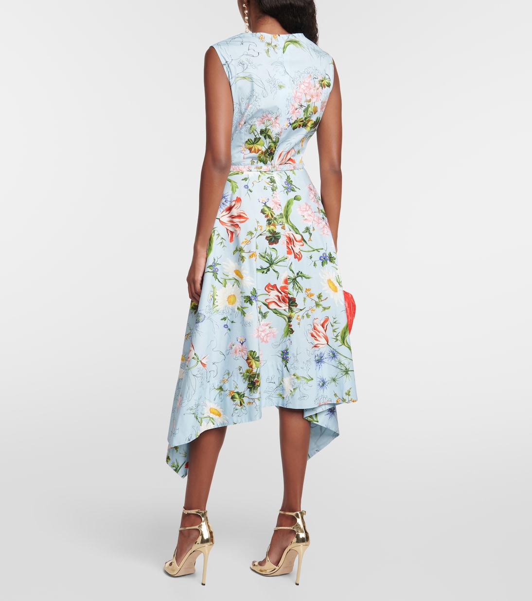 Vestido midi en mezcla de algodón floral | Oscar de la Renta