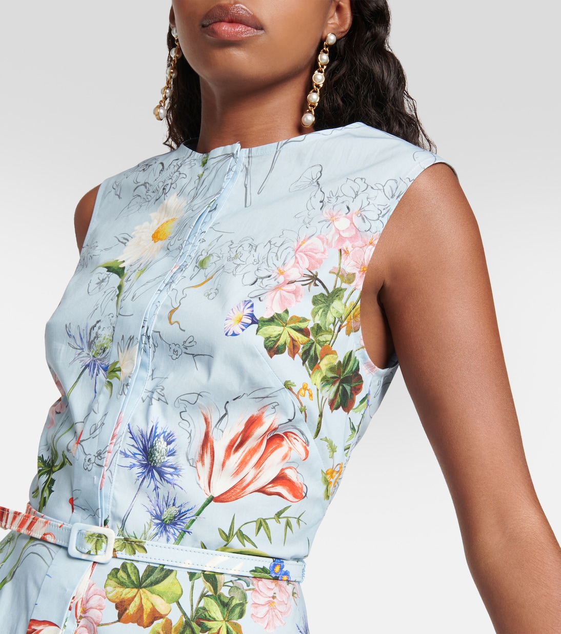Vestido midi en mezcla de algodón floral | Oscar de la Renta