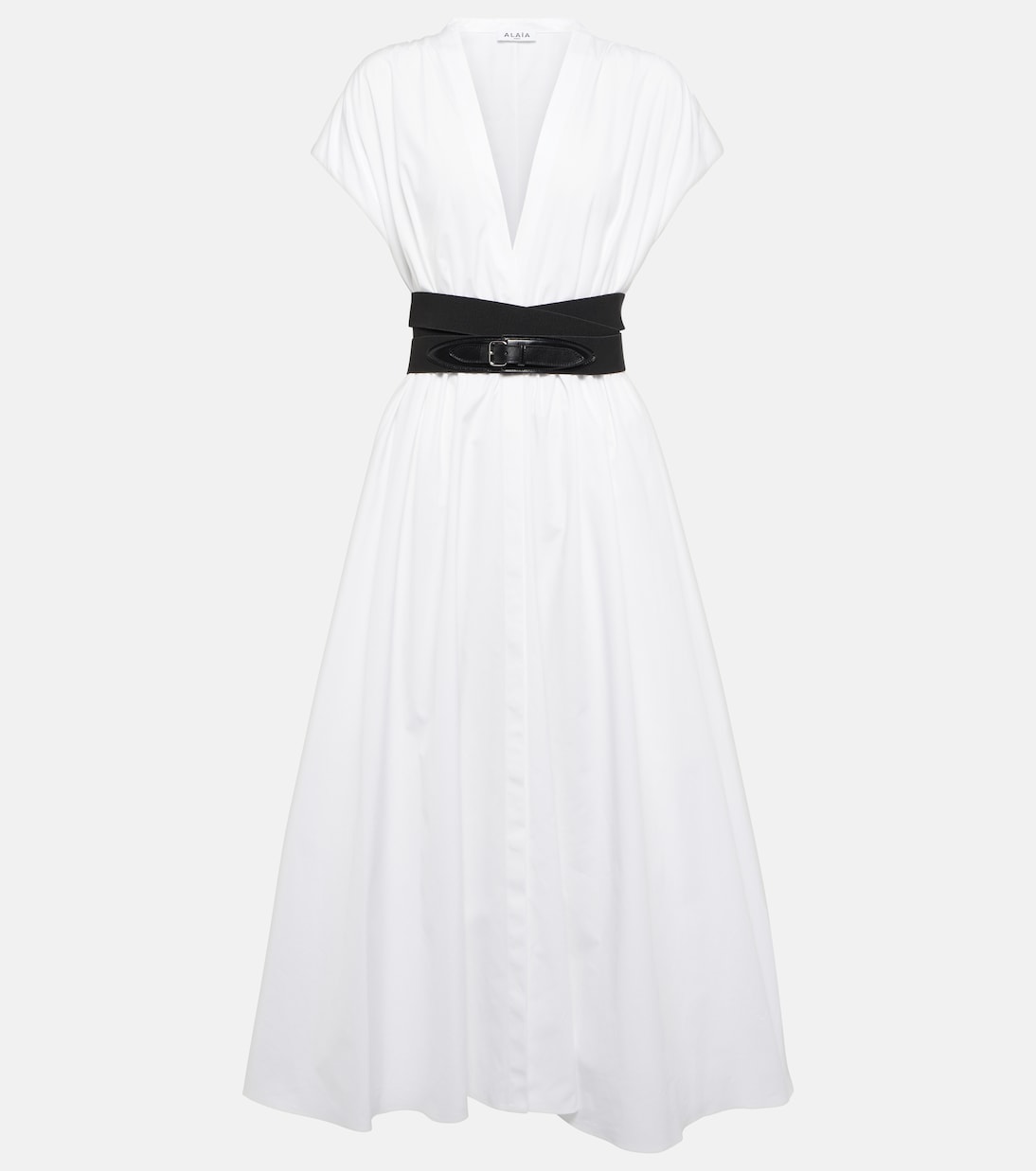 Vestido Midis de Popelín de Algodón con Cinturón Alaïa para Jóvenes Modernos