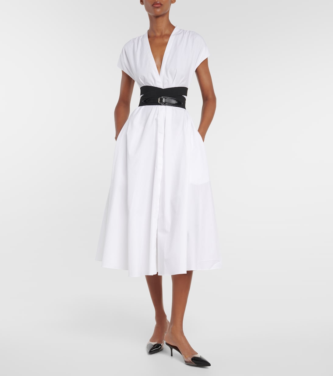 Vestido Midis de Popelín de Algodón con Cinturón Alaïa para Jóvenes Modernos