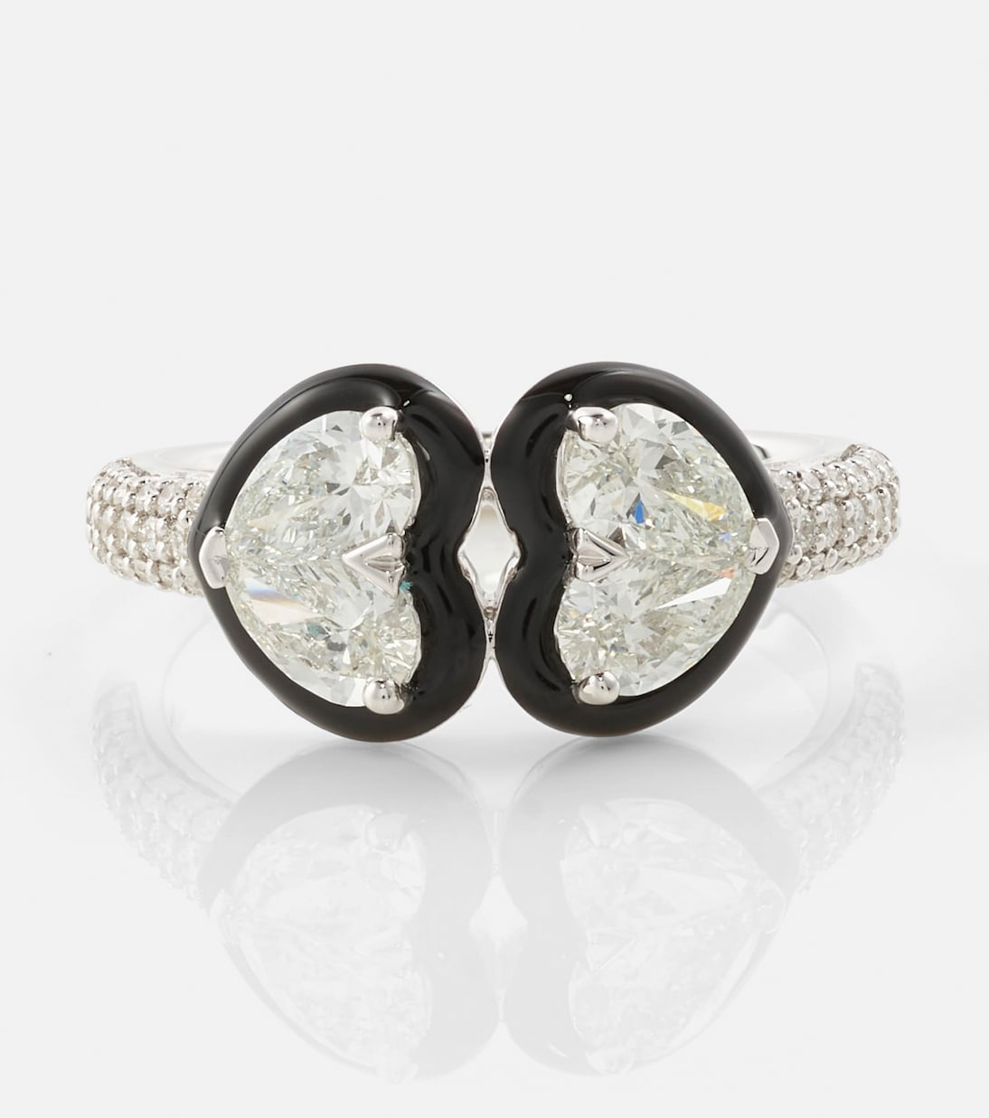 Twin Heart 18kt white gold ring with diamonds | Kamyen