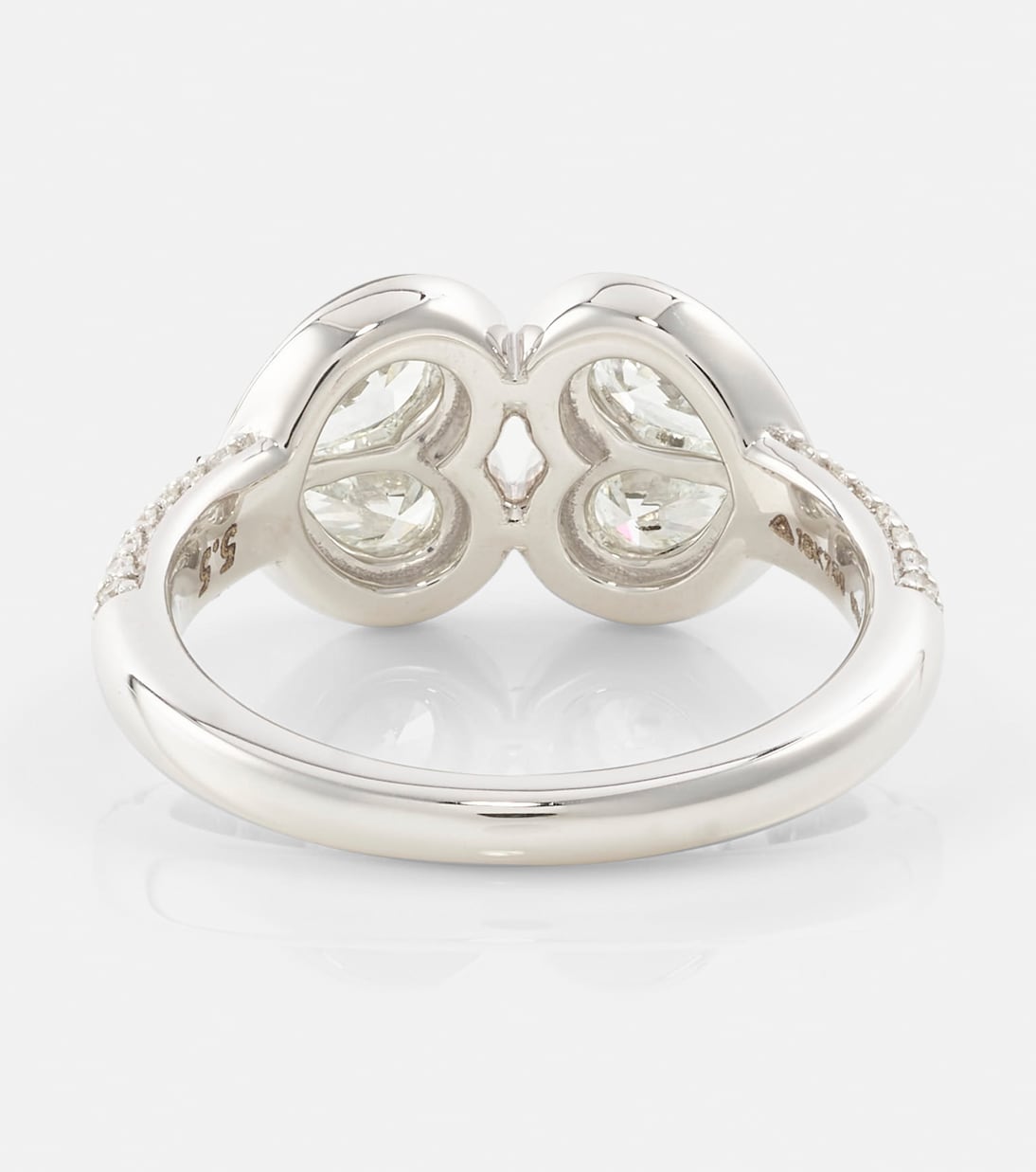 Twin Heart 18kt white gold ring with diamonds | Kamyen