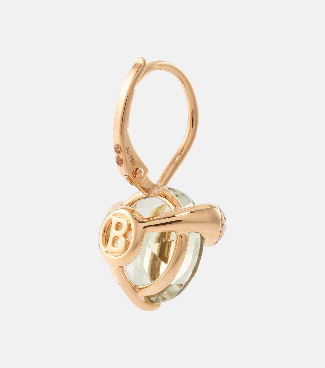 Orecchini clip BUCHERER in oro rosa 18kt con prasiolite e diamanti, design moderno Peekaboo