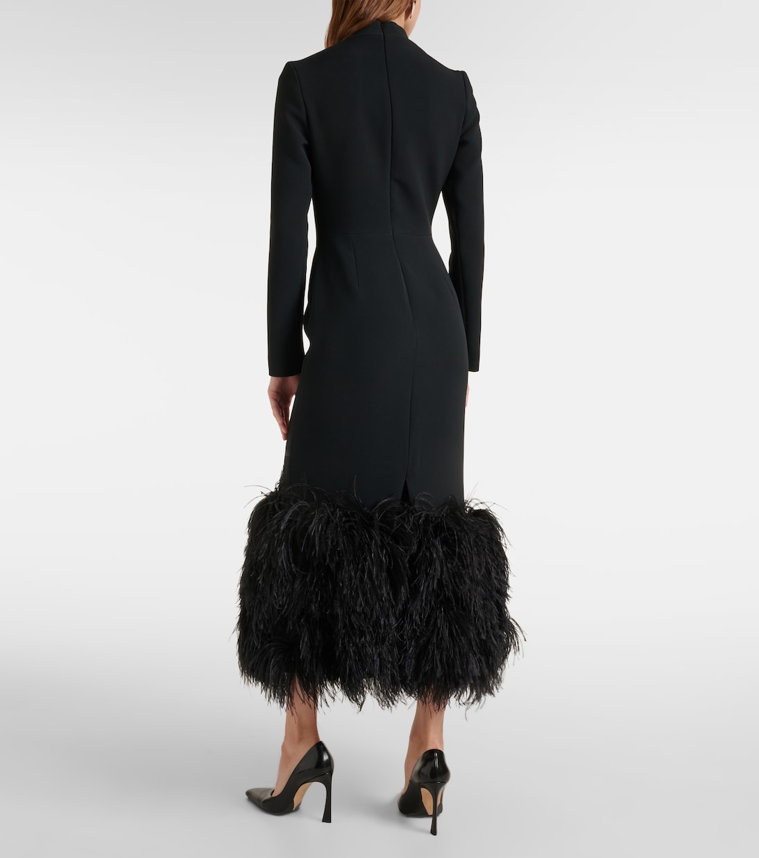 Abito midi in cady con piume | David Koma