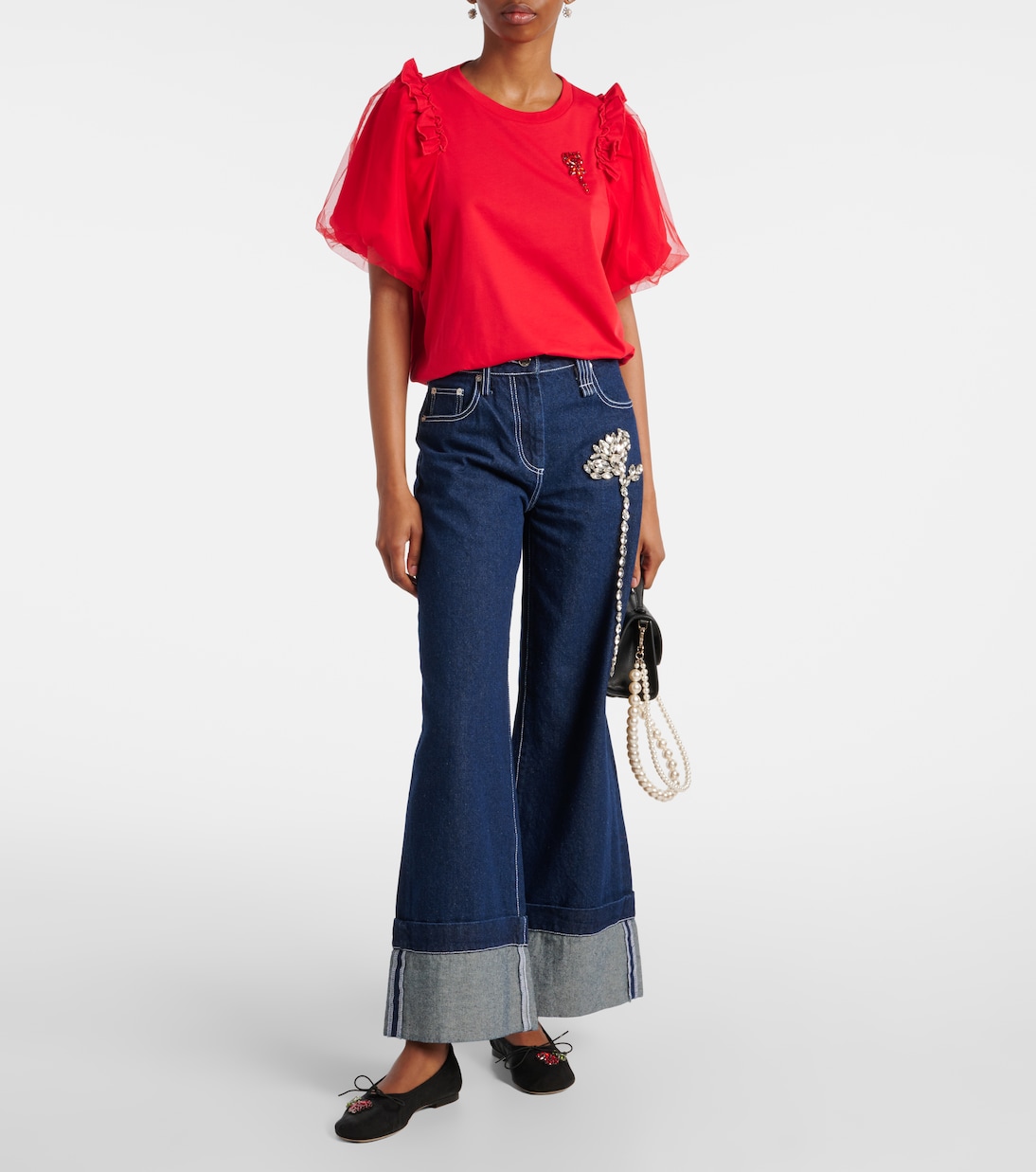 Embellished tulle and jersey top | Simone Rocha