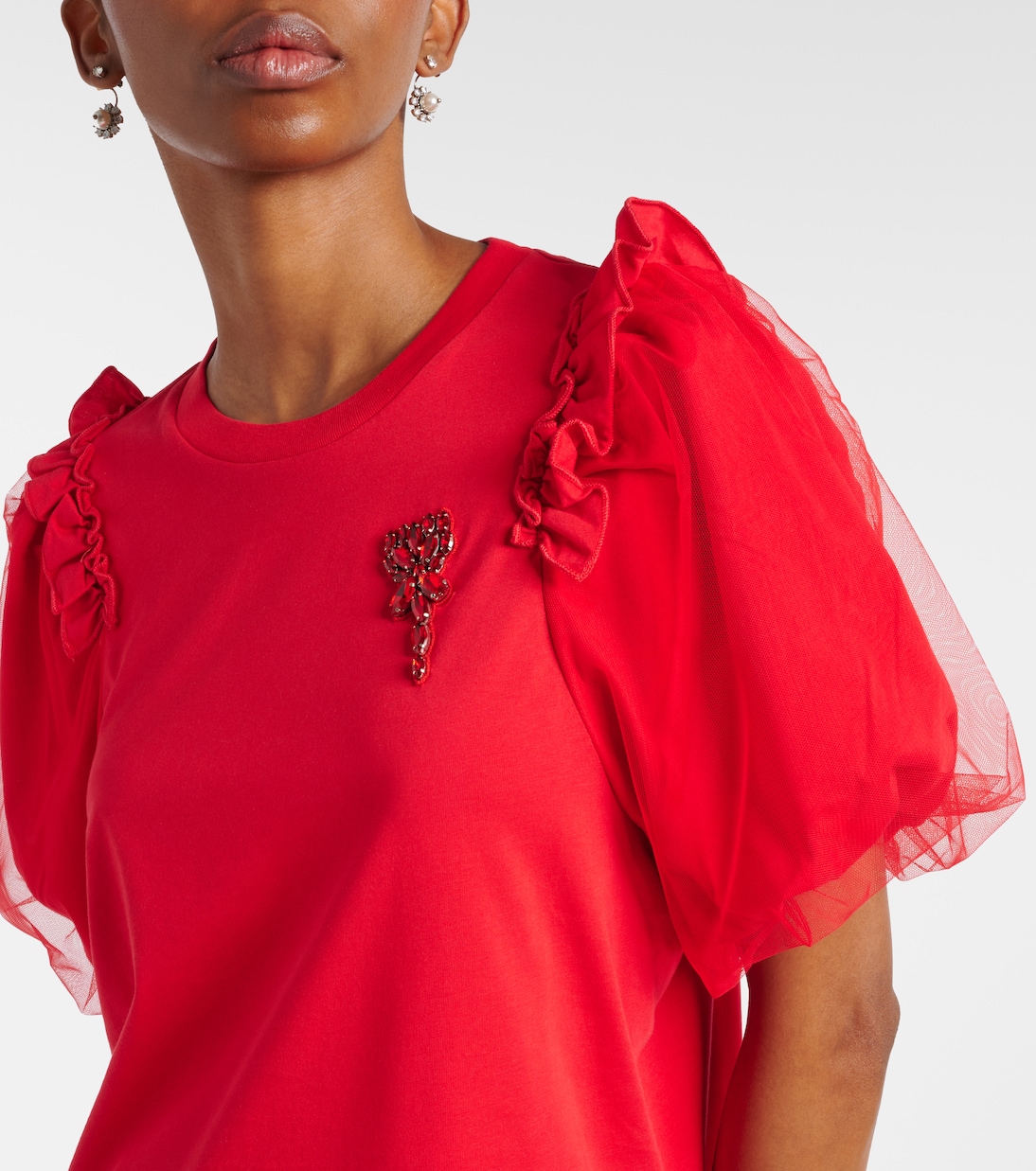 Embellished tulle and jersey top | Simone Rocha