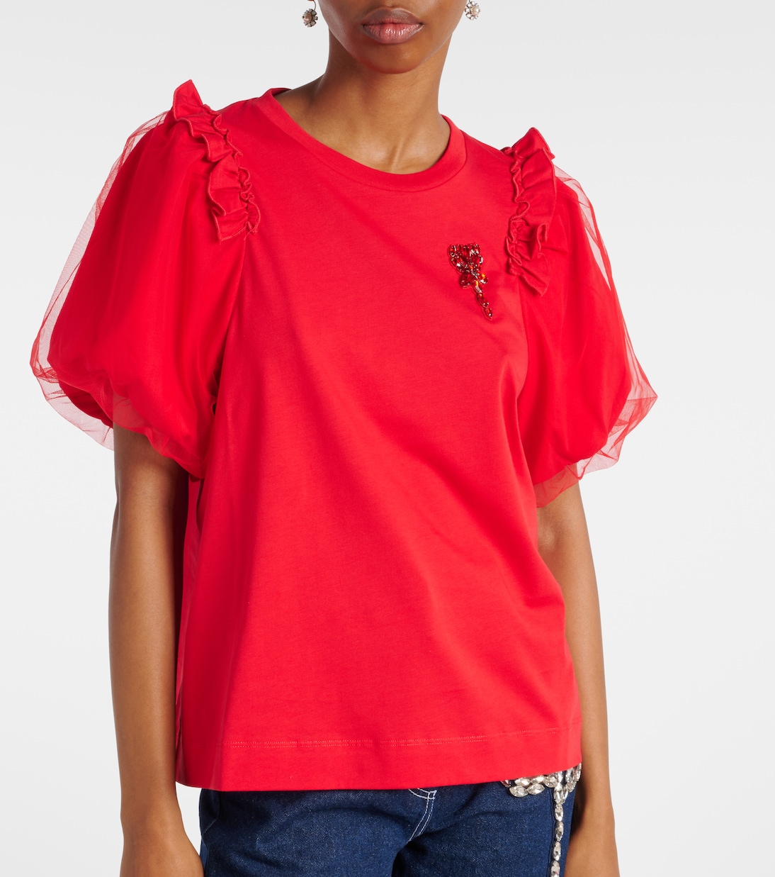 Embellished tulle and jersey top | Simone Rocha