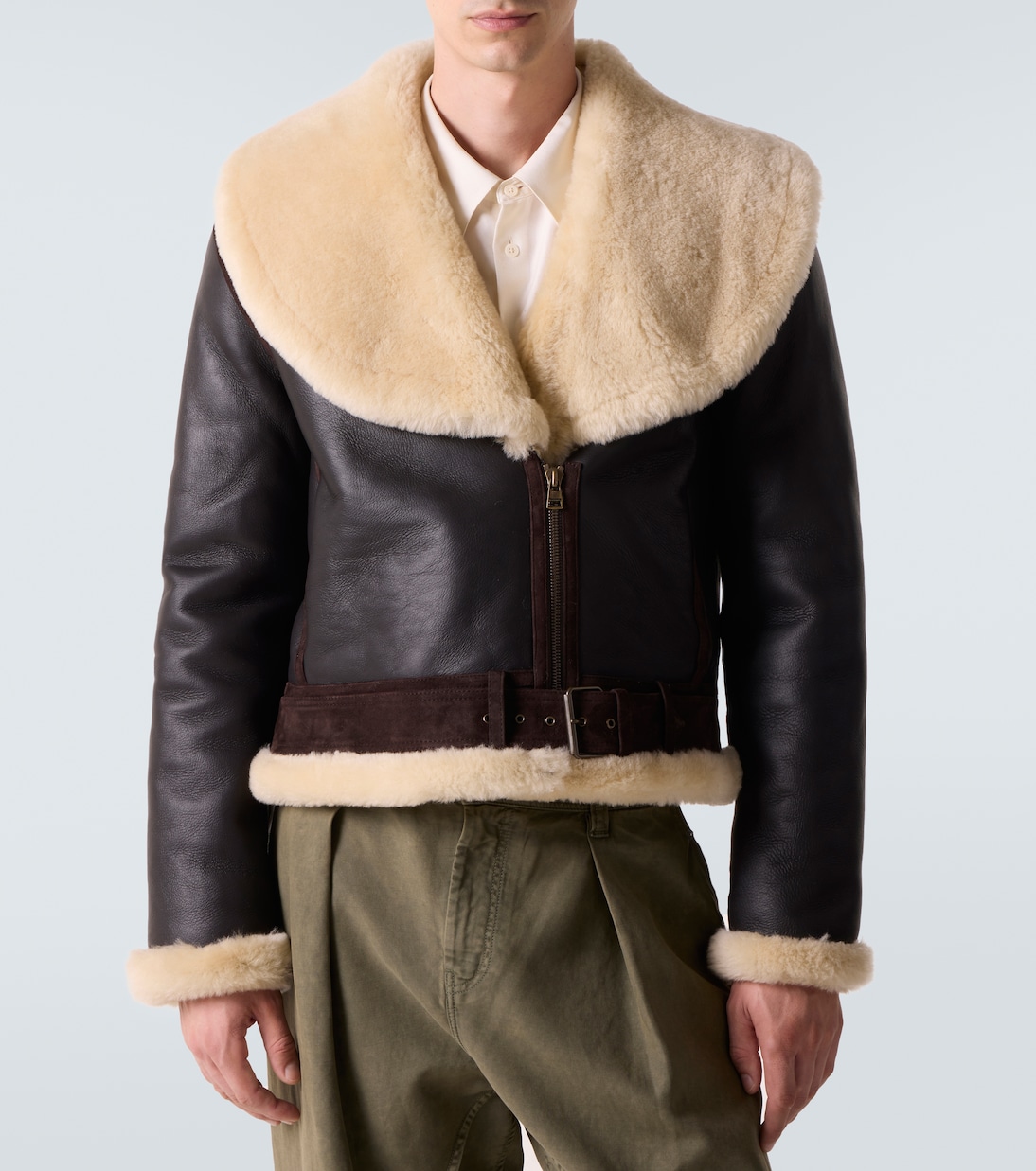 Shearling-trimmed leather jacket | JW Anderson