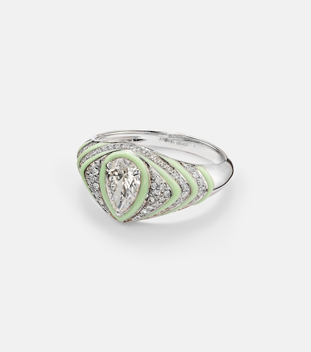 Anello per mignolo in oro bianco 18kt e smalto con diamanti  | Kamyen