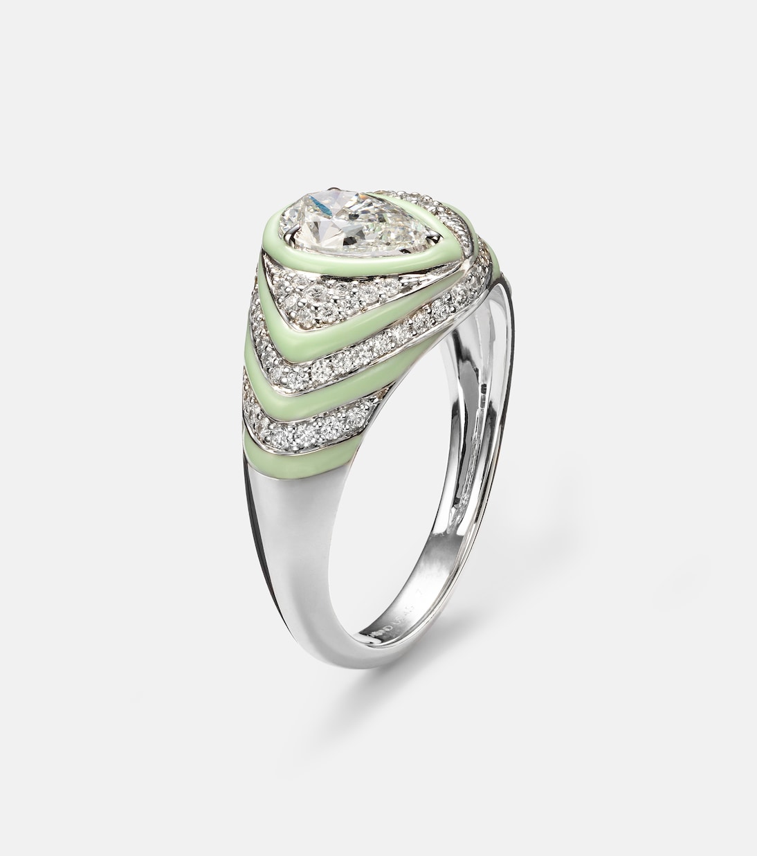 Anello per mignolo in oro bianco 18kt e smalto con diamanti  | Kamyen
