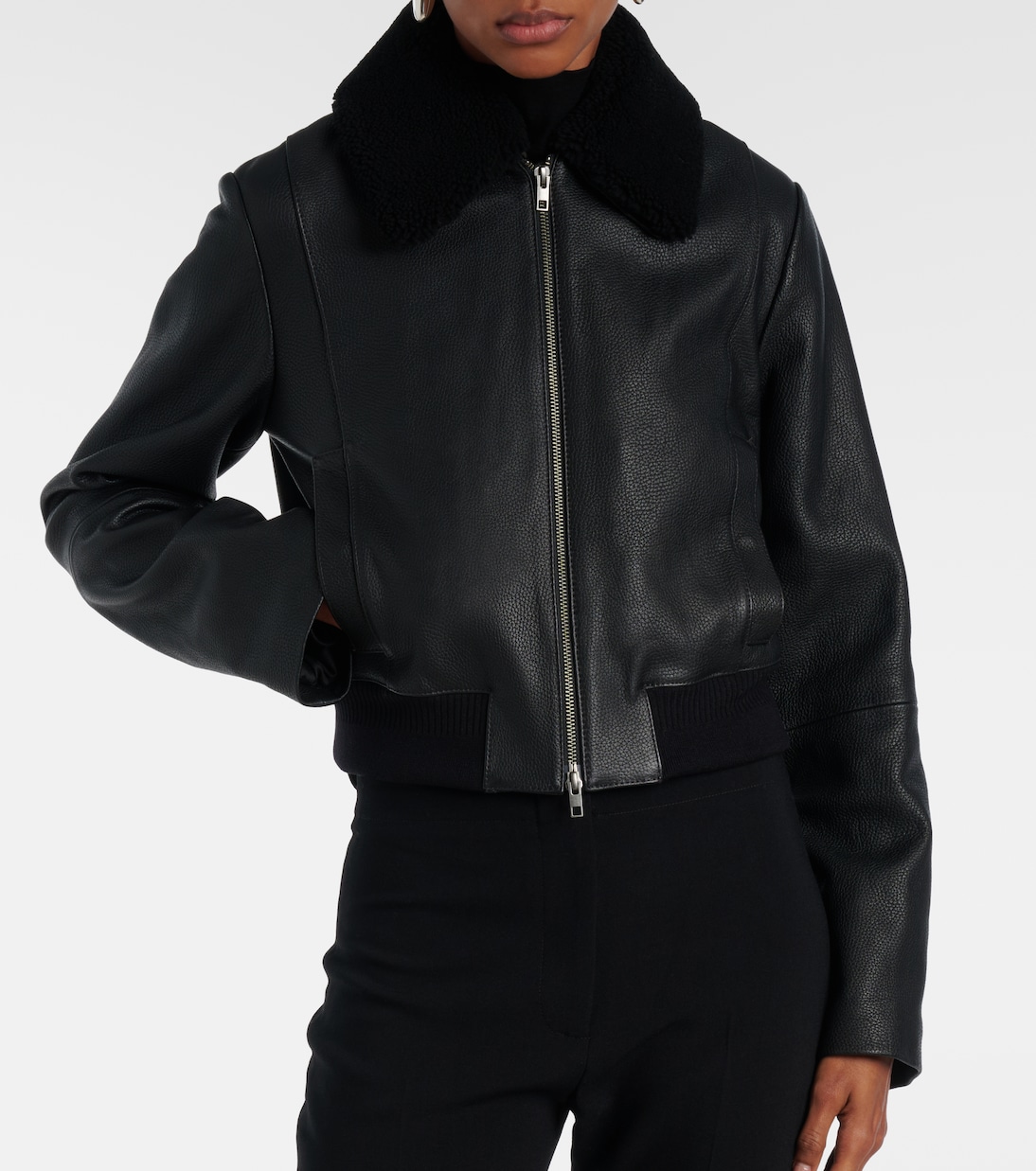 시어링 트리밍 레더 재킷 | Vince