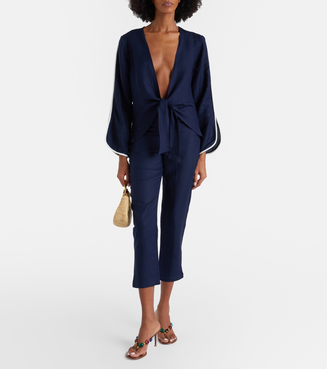 Bicolor linen-blend top | Adriana Degreas