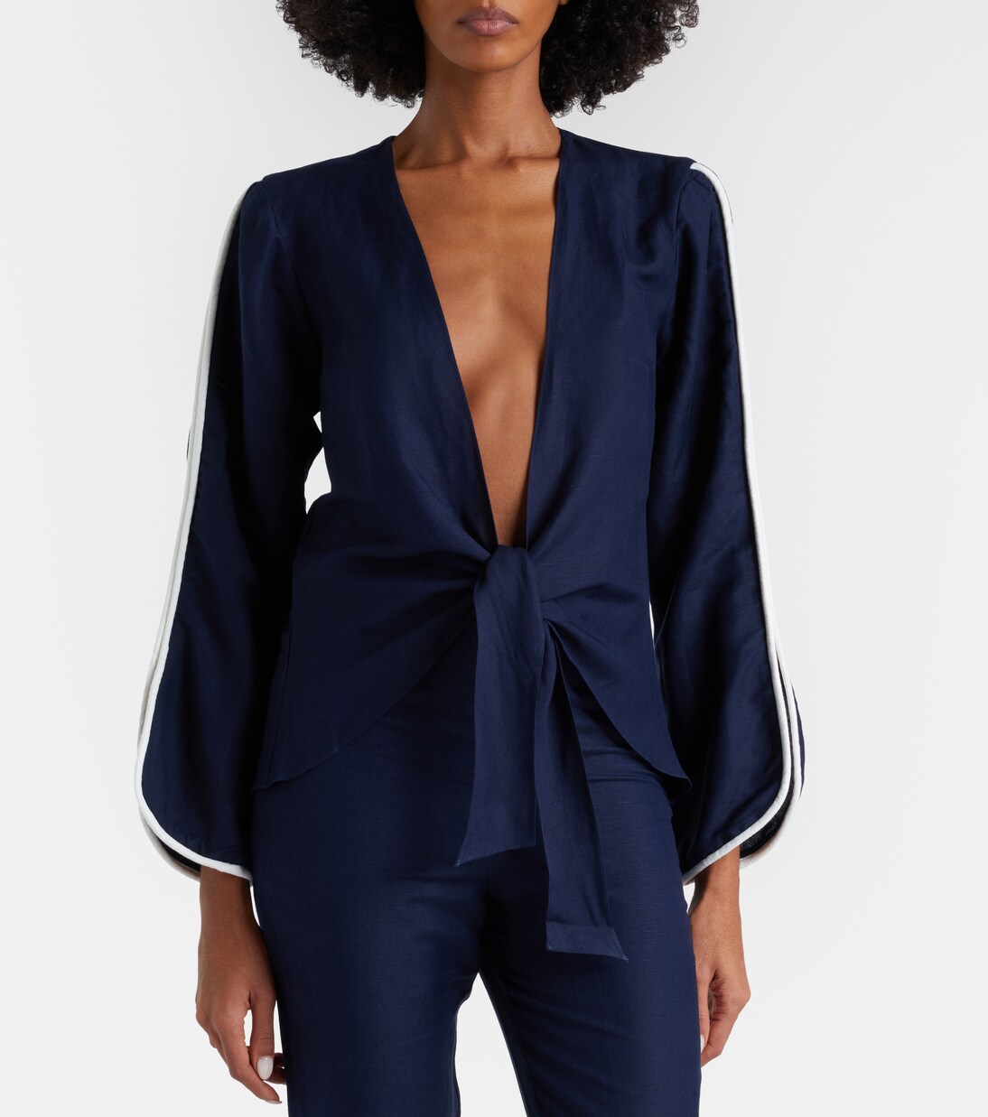 Bicolor linen-blend top | Adriana Degreas