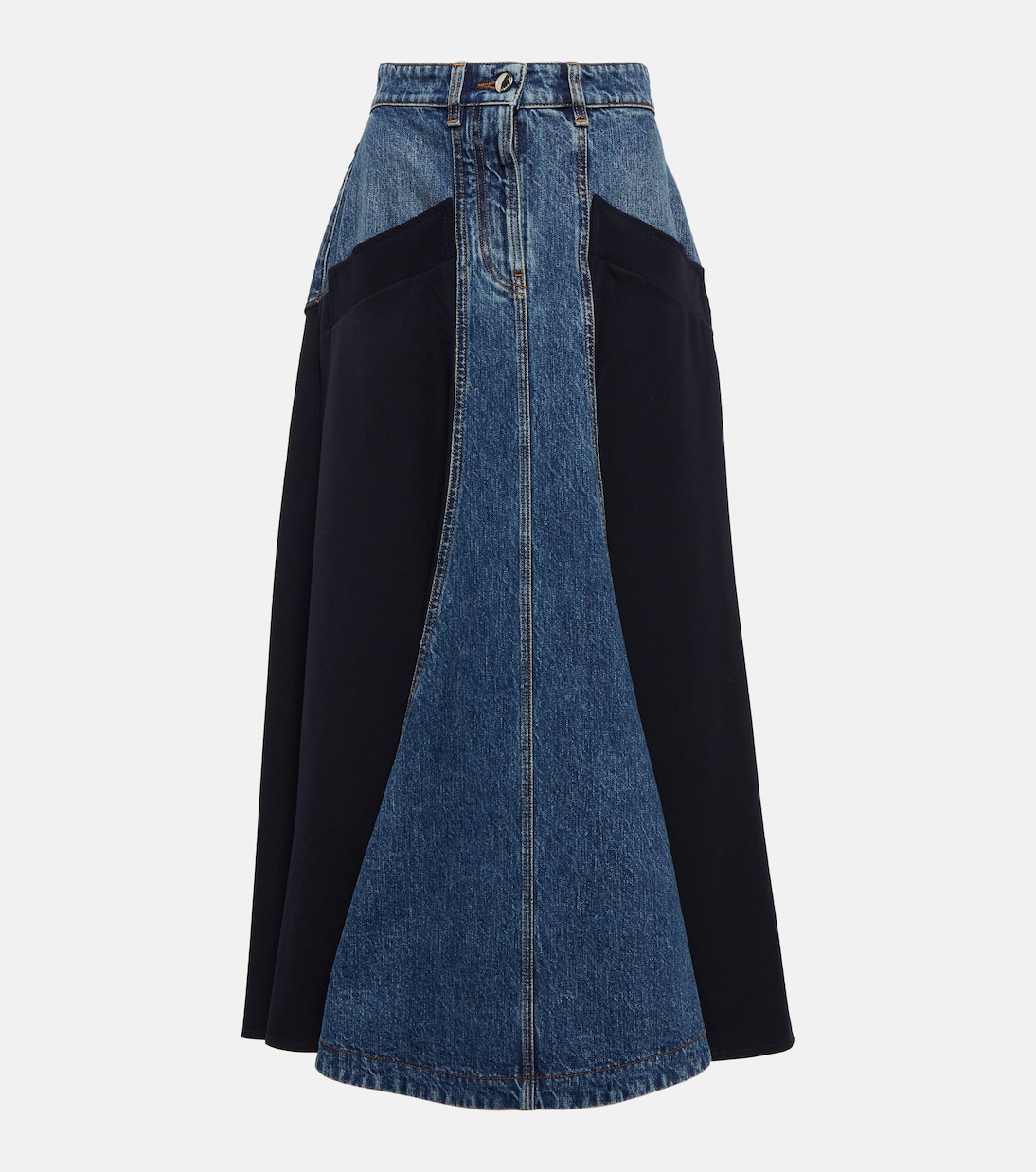 Falda midi de gabardina de lana y denim | Chloé