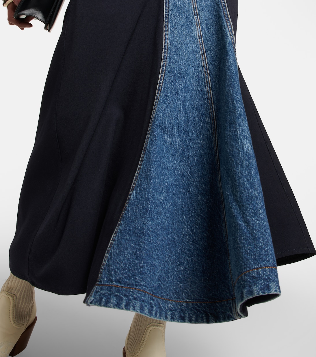 Falda midi de gabardina de lana y denim | Chloé