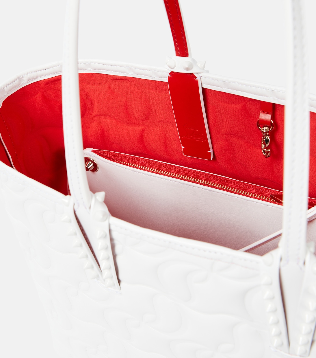 Cabata Small monogram leather tote bag in white Christian Louboutin Mytheresa