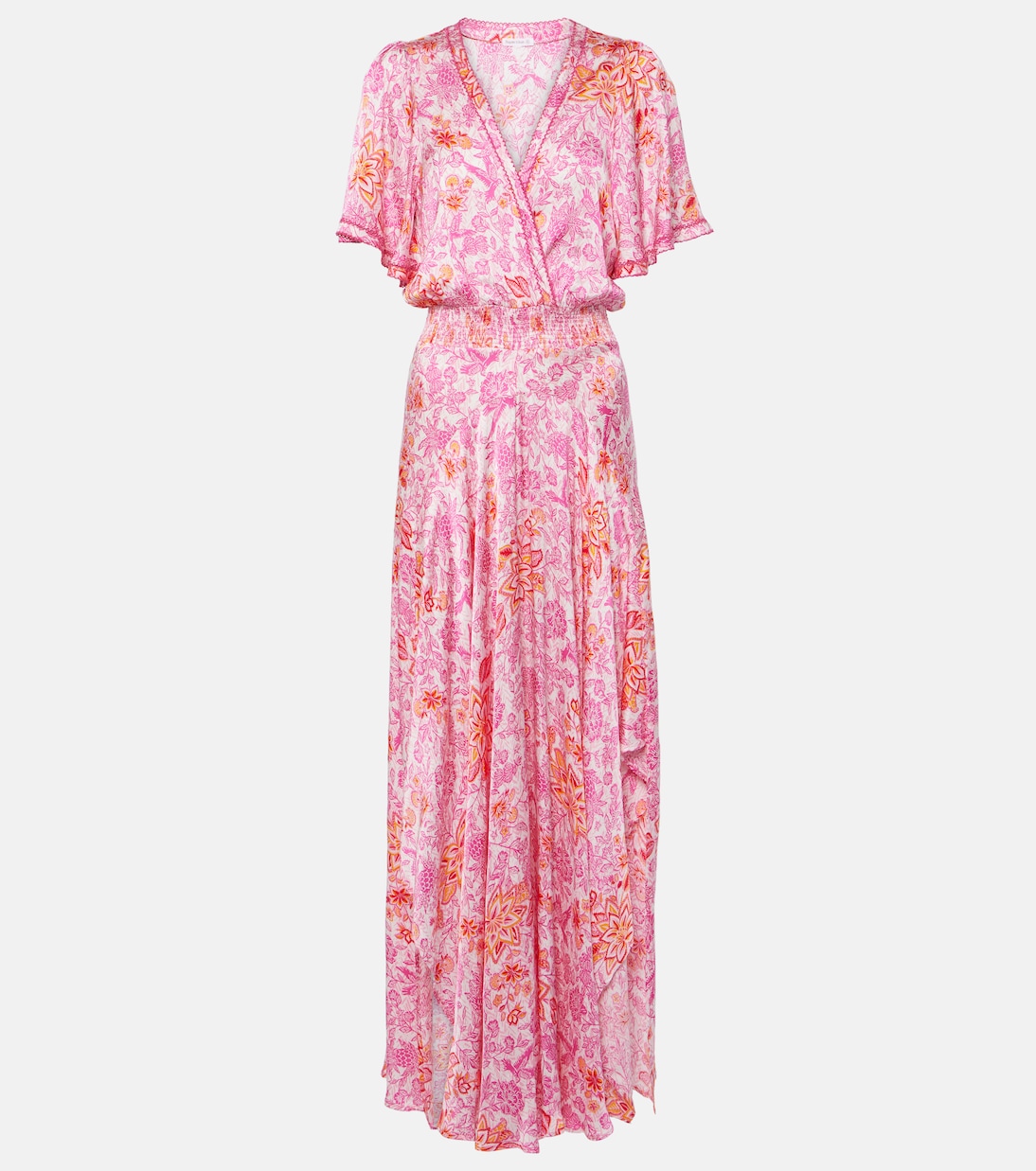Robe longue Mabelle en satin à fleurs | Poupette St Barth