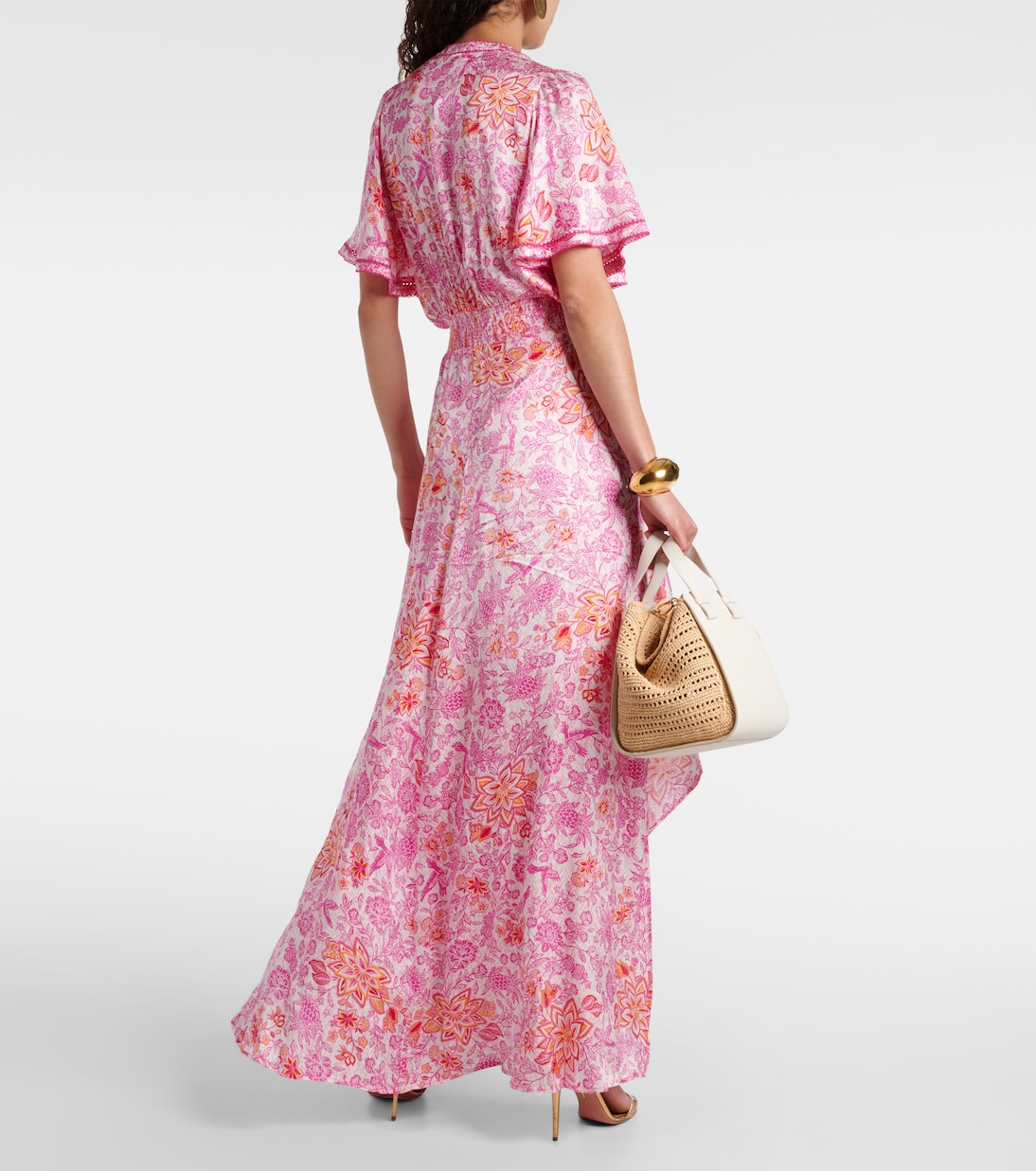 Robe longue Mabelle en satin à fleurs | Poupette St Barth